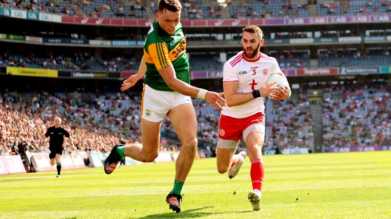 David Clifford with Ronan McNamee during Kerry’s extra-time defeat to Tyrone. Photograph: James Crombie/Inpho