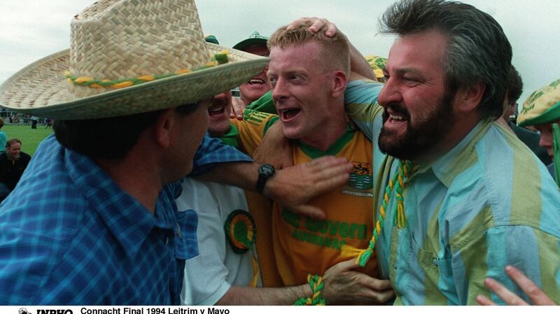 Declan D’Arcy celebrates after Leitrim’s win in 1994. Photo: Tom Honan/Inpho