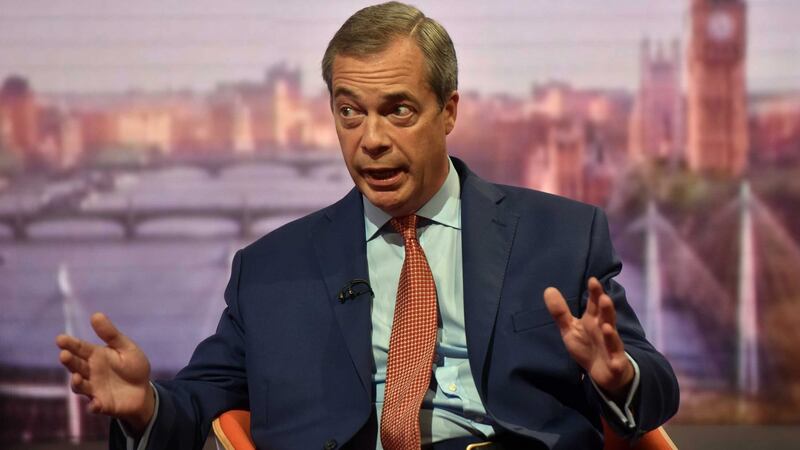 UKIP leader Nigel Farage appearing on the Andrew Marr show at BBC Studios in London on Sunday. He has again accused David Cameron of scaremongering ahead of the Brexit referendum. Photograph: Jeff Overs/BBC/EPA.