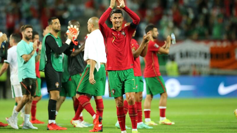 Cristiano Ronaldo’s two late goals broke Irish hearts on the Algarve. Photograph: Isabel Infantes/PA