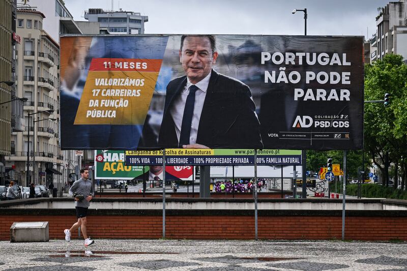 A Democratic Alliance billboard featuring its leader Luis Montenegro. Photograph: Patricia De Melo Moreira/AFP via Getty Images         