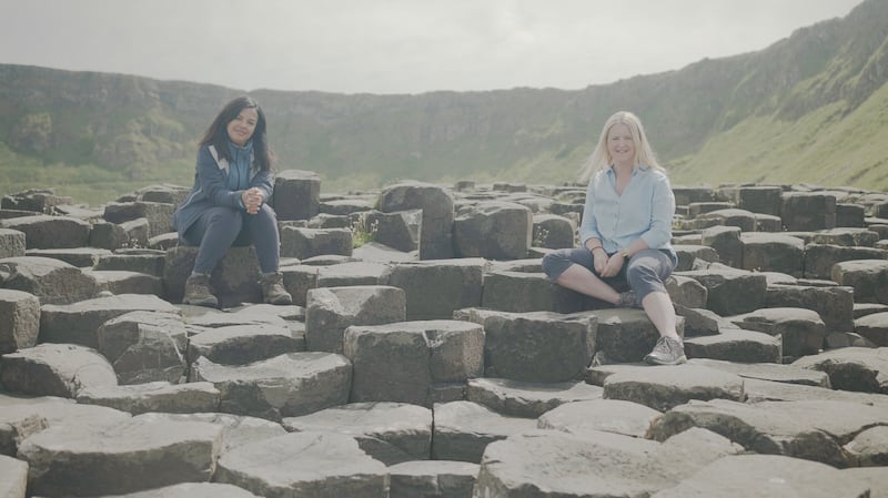 Presenter Liz Bonnin with Kirstin Lemon at the Giants' Causeway