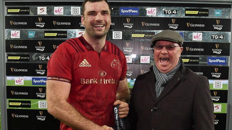 Tadhg Beirne of Munster receives the man of the match award.