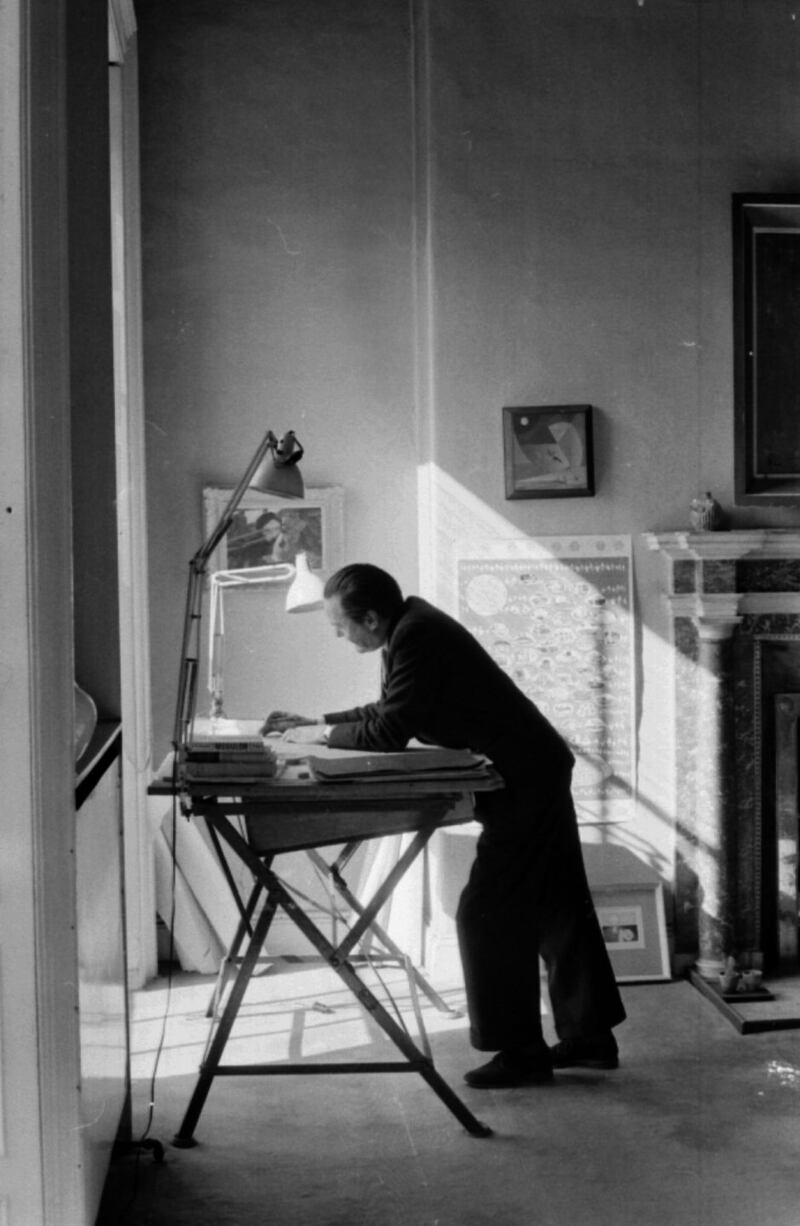 October 1955: Irish architect Michael Scott at work in his drawing office in Merrion Square, Dublin. Photo by Bert Hardy/Picture Post/Getty Images