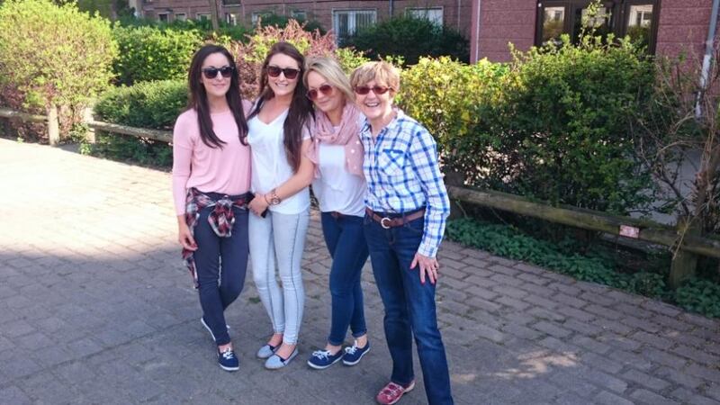 Rosemary Rowley from Sutton and her daughters Louise, Michelle and Nicola. Louise said: “Being in Berlin now and looking around, though, it’s hard to believe anything like that ever happened here.” Photograph: Derek Scally