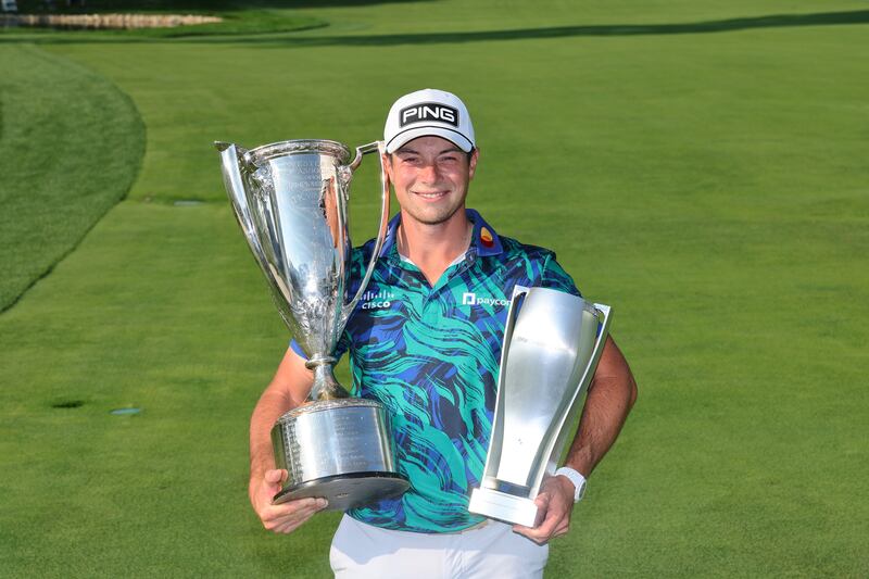 Viktor Hovland after winning the BMW Championship at Olympia Fields Country Club on Sunday. Photograph: Michael Reaves/Getty Images