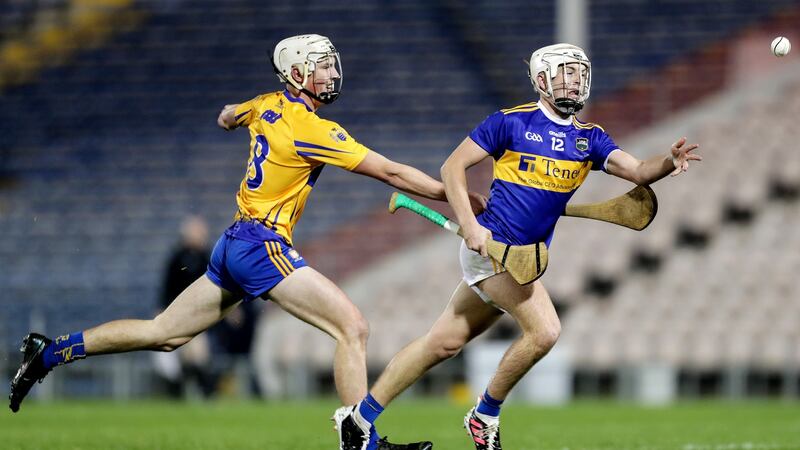 Action from Monday night’s Under-20 clash between Clare and Tipperary. Photograph: Laszlo Geczo/Inpho