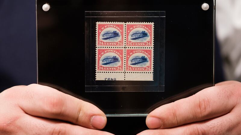 24-Cent Inverted Jenny Plate Block, which Sotheby’s describes as: ‘the most famous and valuable item in United States stamp collecting’ – $5m-$7m €4.2m-€5.8m)