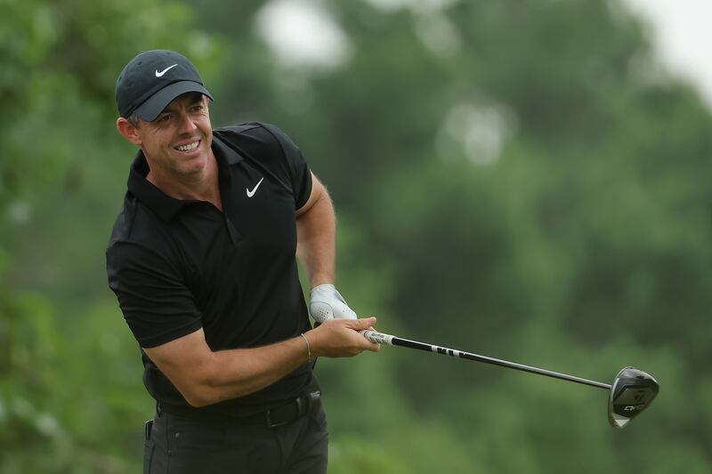 Rory McIlroy of Northern Ireland watches his shot from the second tee on day one of the Zurich Classic. Photograph: Jonathan Bachman/Getty