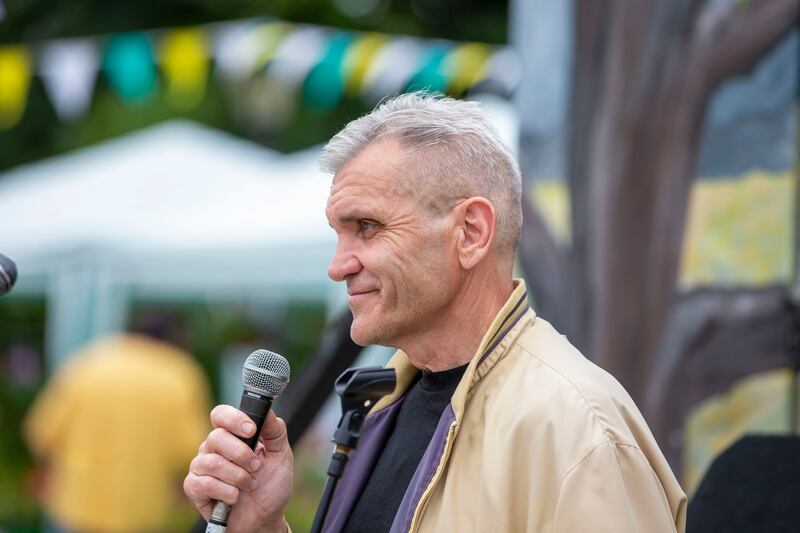 Sergiy Abramov from Donetsk sings unaccompanied. He says his home has been bombed and that his 90-year-old mother is still trapped amid the war, afraid to leave. Photograph: Tom Honan