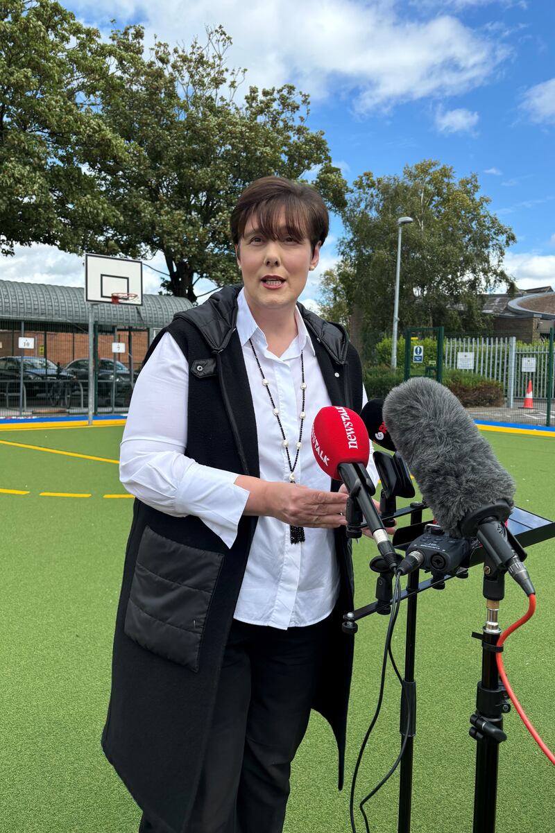 Minister for Education Norma Foley introduced the ban at Stanhope Street Primary School in Stoneybatter, Dublin on Wednesday. Photograph: Cate McCurry/PA Wire