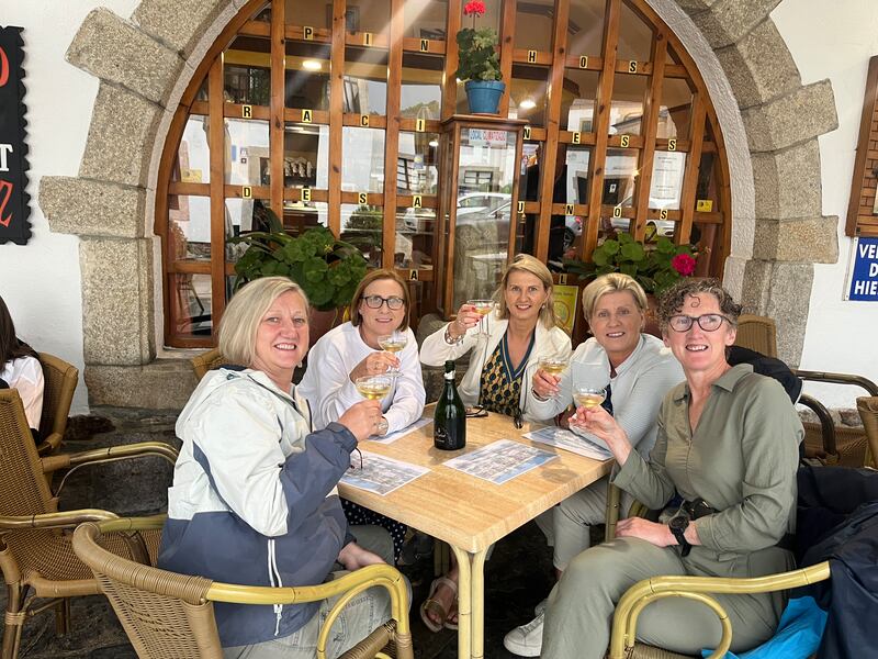Winding down after a long day’s walking in Arzua: Sisters Miriam Donohoe, Cathy Hoyne, Jo Donohoe, Louise Kiernan and Mag Kirwan