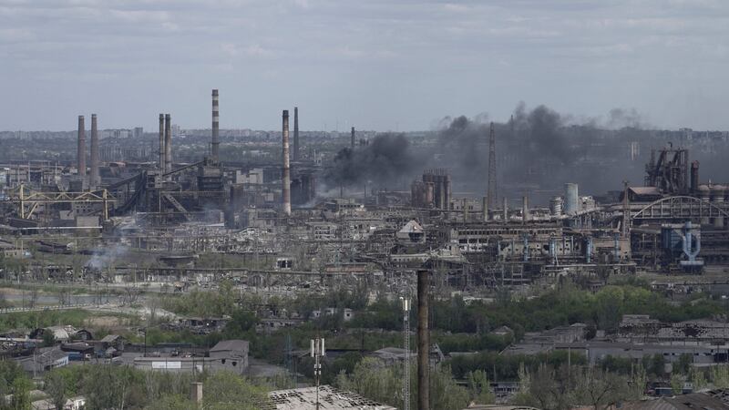 Ukraine’s Azov Regiment holed up inside the Azovstal steelworks in Mariupol and said Russia was bombing from the air and trying to storm it on. Photograph: Stringer/AFP via Getty