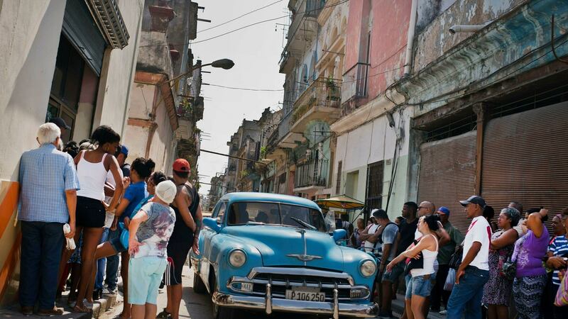 People wait in line to buy chicken at a government-run grocery store in Havana, Cuba, Saturday, May 11th, 2019. Photograph: Ramon Espinosa/AP Photo