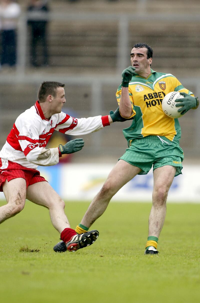 Donegal and Derry contest an Ulster Football semi-final in 2002, at the same time as Ireland played Spain at the World Cup. Photograph: Patrick Bolger/INPHO