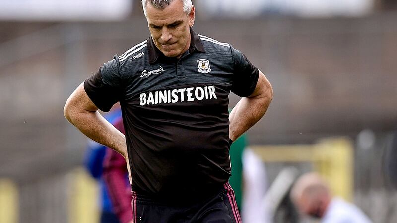 Galway manager Padraig Joyce reacts after Conor McManus of Monaghan ties the game. Photograph: Tommy Dickson/Inpho