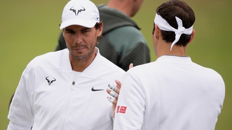 Rafael Nadal and Roger Federer during a practice session at Wimbledon last weekend. Photograph: Matthias Hangst/Getty Images