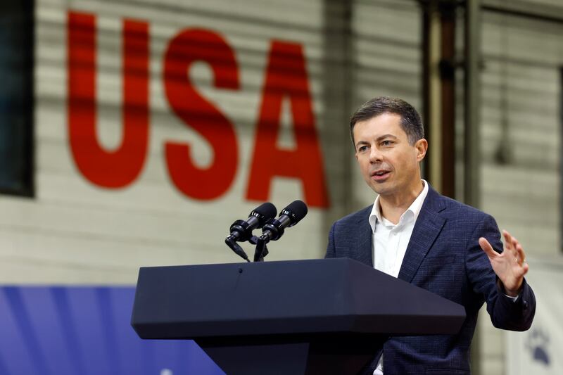 US transportation secretary Pete Buttigieg: People of his caliber demonstrate the impressive depth of running mates potentially available to Kamala Harris. Photograph: Chip Somodevilla/Getty 