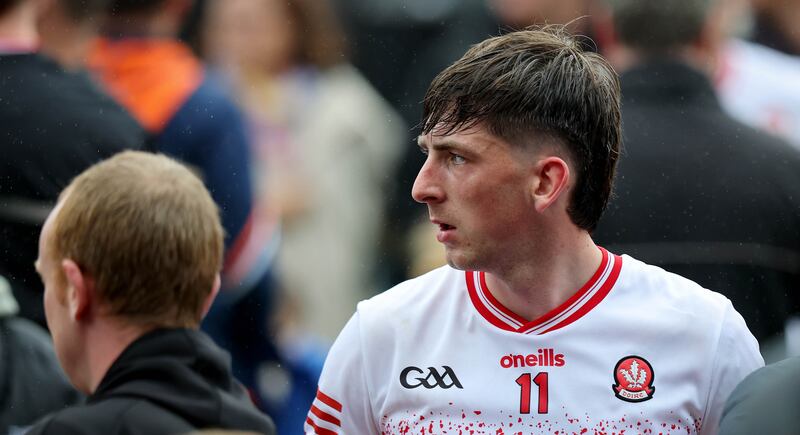 Paul Cassidy dejected after Derry lost to Armagh on May 24th despite a late Derry comeback. Photograph: Ryan Byrne/Inpho
