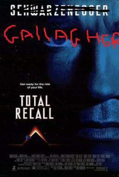The Total Recall movie poster adjusted in honour of Senator Robbie Gallagher