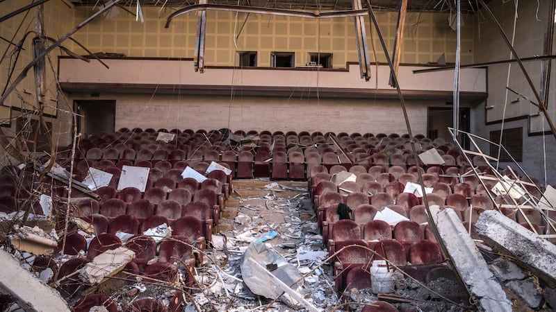 Damage to the House of Culture in Shusha, in Nagorno-Karabakh. Photograph: Sergey Ponomarev/New York Times