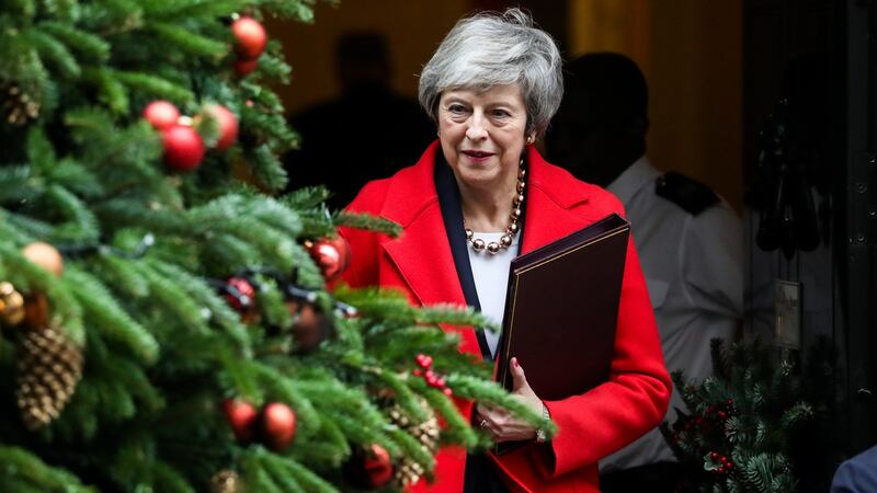 Categorically not rocking around the Christmas tree: Theresa May leaves Downing Street on Tuesday. Photograph: Simon Dawson/Bloomberg.
