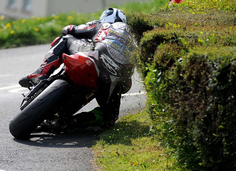 Michael Dunlop shakes the privet hedge on nhis Yamaha at the Cookstown 100 in 2009. Photograph: Stephen Davison
