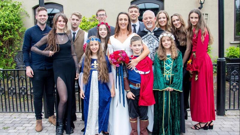 Orlagh and Gary and the family on their wedding day.