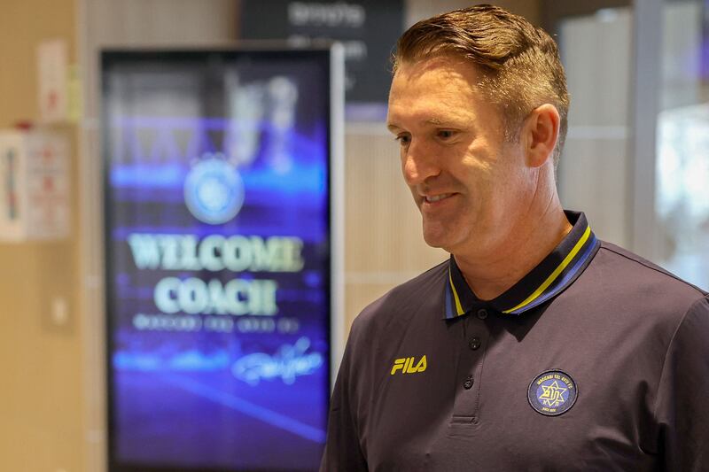 Robbie Keane arrives for a press conference at Maccabi Tel Aviv football club's home field. Photograph: Jack Guez/AFP via Getty Images  