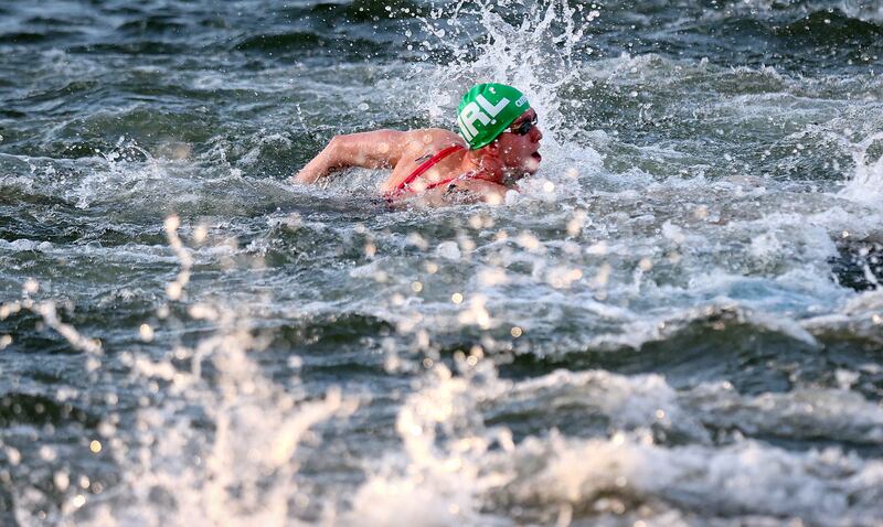 Daniel Wiffen during the men's 10km marathon in the Seine at the Olympic Games. Photograph: Ryan Byrne/Inpho
