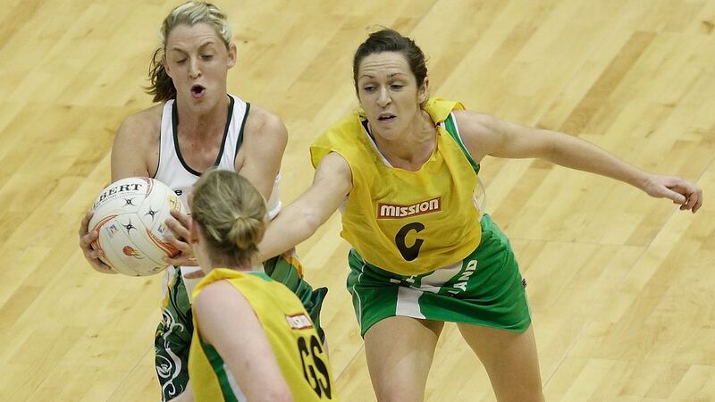Caroline O’Hanlon (right) has been playing netball with Northern Ireland for 15 years and is captain of the side.Photograph:  Suhaimi Abdullah/Getty Images