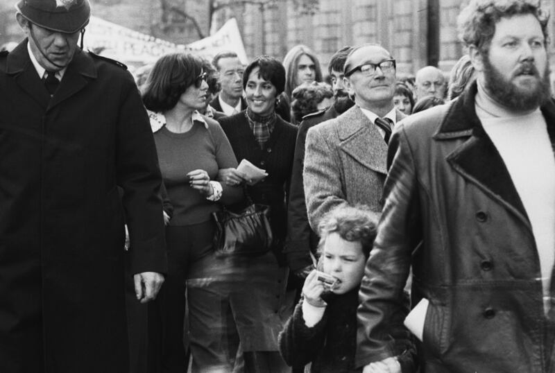 Baez at an Irish Peace People march in London on December 6th, 1976. Photograph: Evening Standard/Hulton Archive/Getty Images