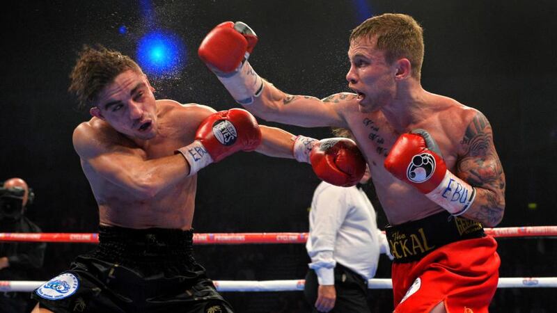 Carl Frampton in action against Jeremy Parodi at Belfast’s Odyssey Arena. Photograph: Russell Pritchard/Presseye/Inpho