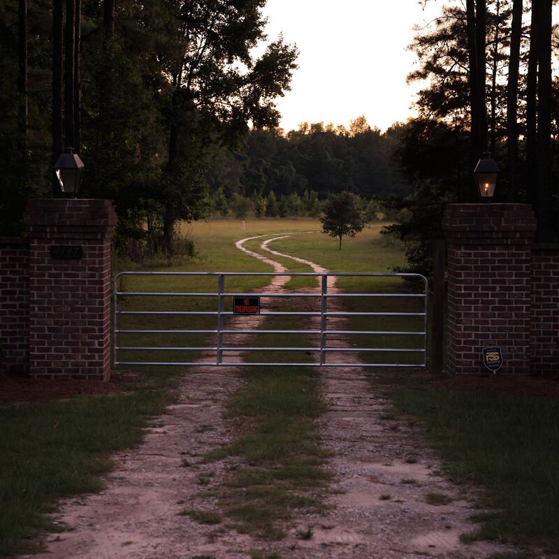 An entrance to the estate where Alex Murdaugh’s wife and son were found shot to death. Photograph: Travis Dove/New York Times