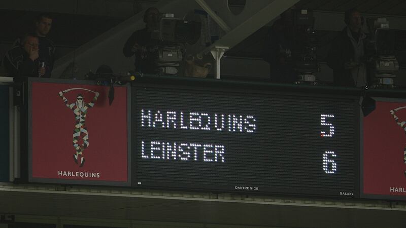 The final score as Leinster move one step closer to their first Heineken Cup win . Photograph:  Billy Stickland/Inpho