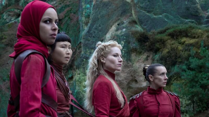 A scene from The Wheel of Time, Amazon’s TV adaptation of Robert Jordan’s epic novels. It stars Kate Fleetwood, second from right. Photograph: Amazon