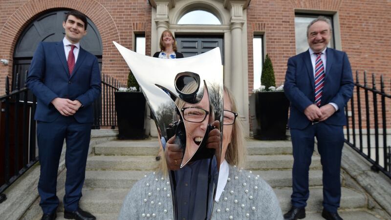 Outstanding Contribution winner Olivia O’Toole is pictured with her award alongside Minister of State for Sport Jack Chambers, Dr Una May, director of participation and ethics at Sport Ireland and Malachy Logan, sports editor of The Irish Times. Photograph: Alan Betson