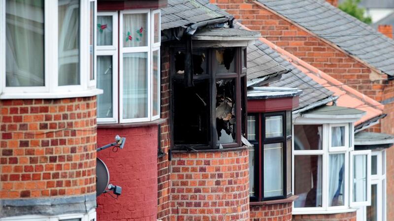 The scene of the fatal  house fire at Wood Hill, in the Spinney Hills areaof Leicester which claimed the lives of four people. Photograph: Rui Vieira/PA Wire