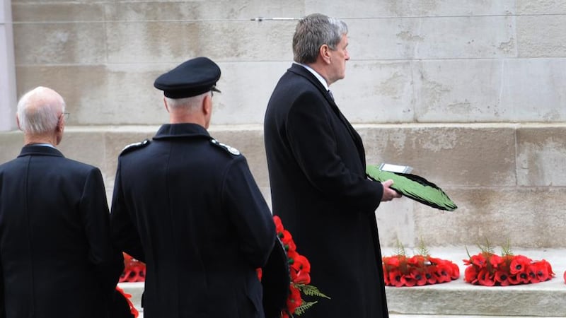 Irish Ambassador to London Dan Mulhall lays a wreath at the Cenotaph memorial in Whitehall, central London, during the annual Remembrance Sunday servicePhotograph: Stefan Rousseau/PA Wire