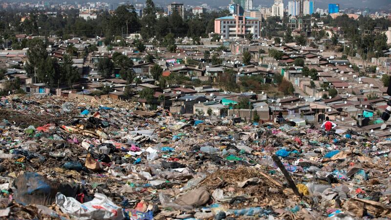 A photo taken on Sunday  shows a view of Addis Ababa from the main landfill on the outskirts of the city, after a landslide at the dump left at least 48 people dead. Photograph: Zacharias Abubeker/Getty Images