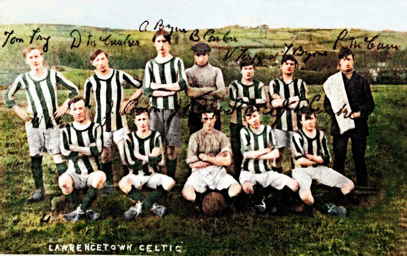 My grandfather, Arthur Pat Byrne, back row, third left, lining out for Lawrencetown Celtic c1920.