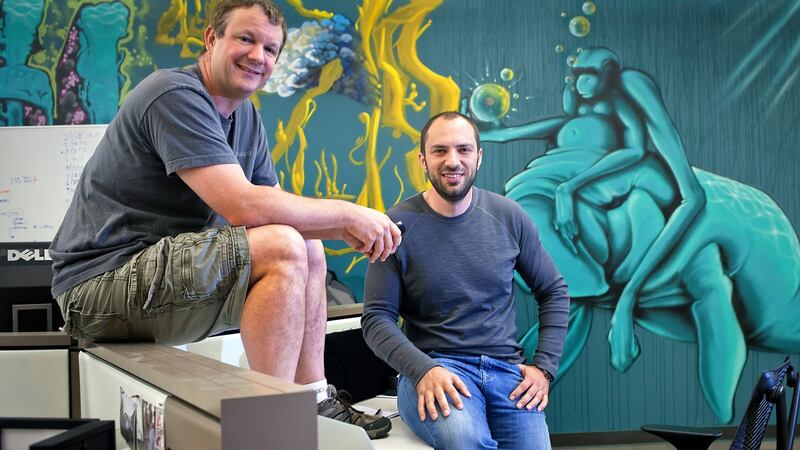 WhatsApp founders Brian Acton (L)and Jan Koum  in 2013. Photograph: Peter DaSilva/The New York Times