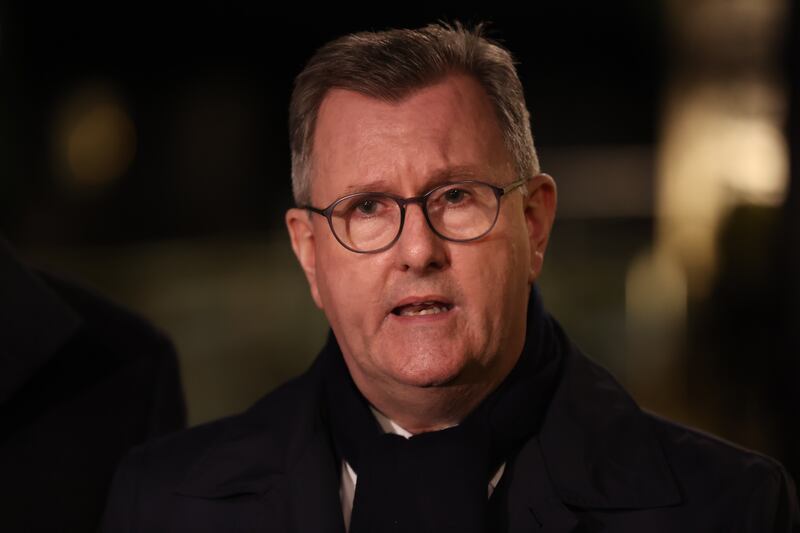 Jeffrey Donaldson says his party will not enter government until unionist concerns are addressed. Photograph: Liam McBurney/PA