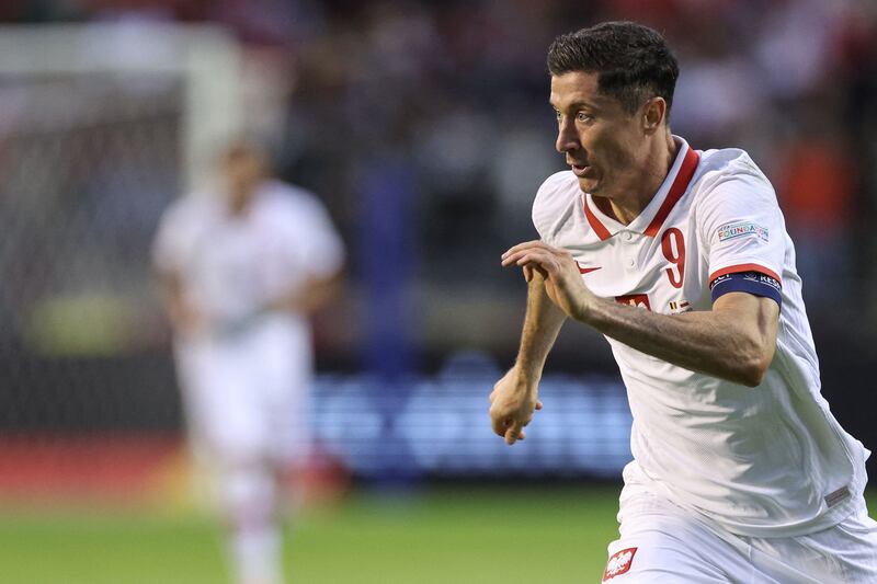 This is the first major tournament for Robert Lewandowski since leaving Bayern Munich for Barcelona. Photograph: Kenzo Tribouillard/AFP via Getty Images 