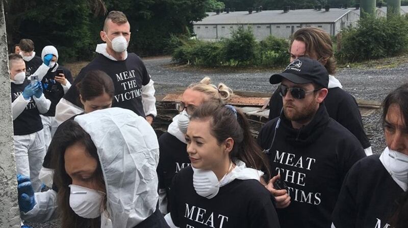 Meat the Victims animal rights protesters: occupied two pig sheds and recorded a video subsequently posted on social media. Photograph:  Meat the Victims