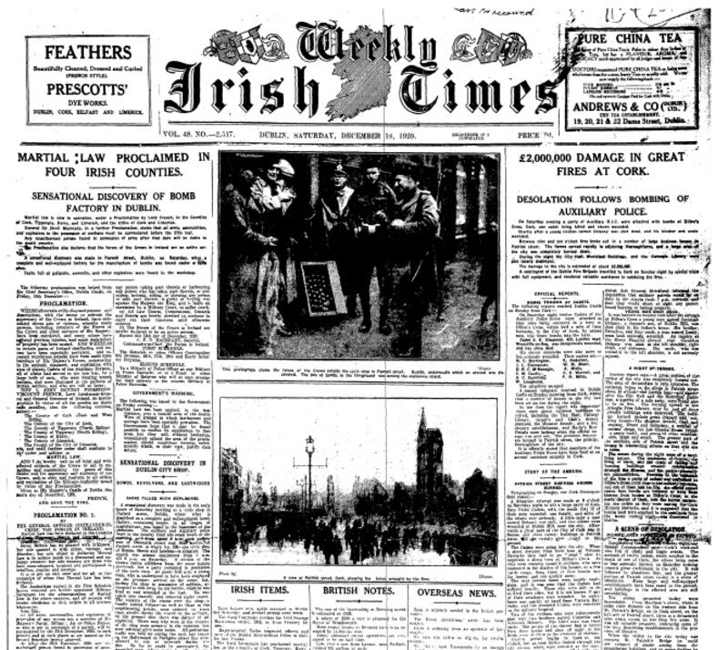 The front page of The Weekly Irish Times, December 18th, 1920