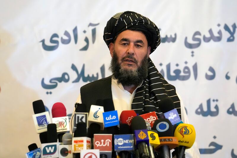 Bashir Noorzai speaks in Kabul, Afghanistan. He told reporters that he had been released from an unspecified US prison and handed over to the Taliban in Kabul. Photograph: Ebrahim Noroozi/AP