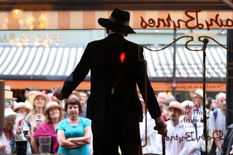 Bloomsday action at Davy Byrne’s pub on Dublin’s South Ann Street. 2023. Photograph: Nick Bradshaw