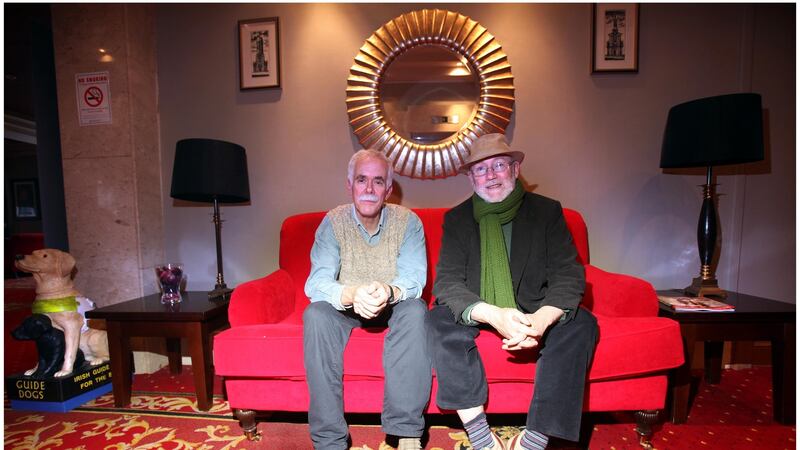 Dermot Bolger, right, with Tony Glavin  at the Skylon Hotel, Dublin. Photograph: Brenda Fitzsimons