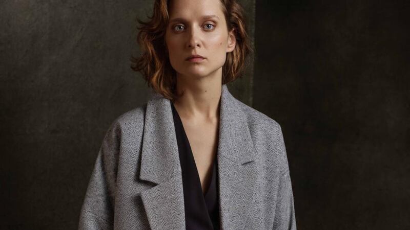 Heron –  dove grey herringbone Donegal tweed coat €895 at Havana.